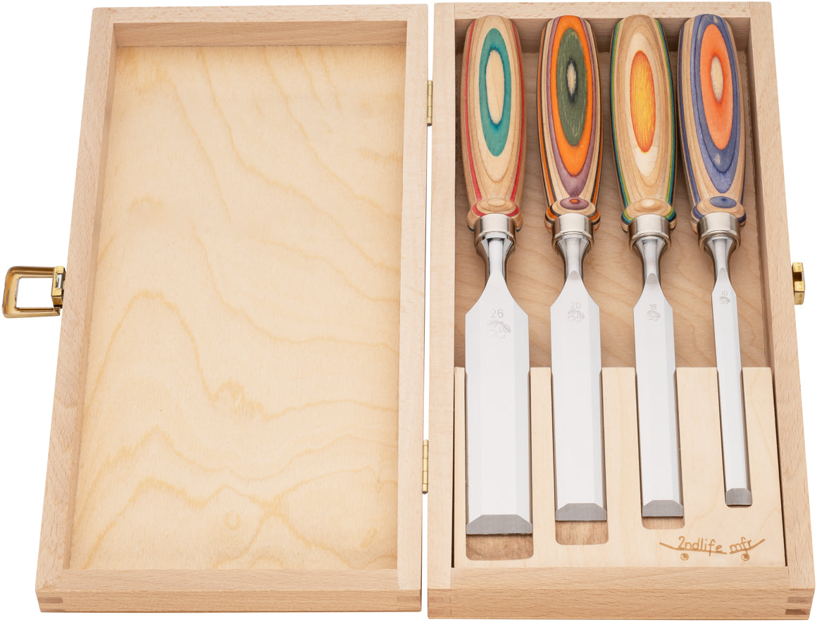 4-Piece W.I.N.A.C. Chisel Set In Wooden Box, Two Cherries