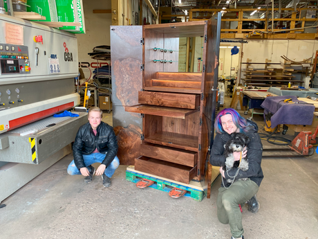 Claro Walnut Burl and Smoky Grey Resin Cabinet