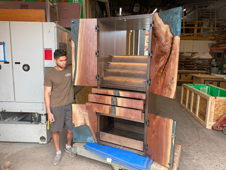 Black Walnut and Blue Resin Cabinet