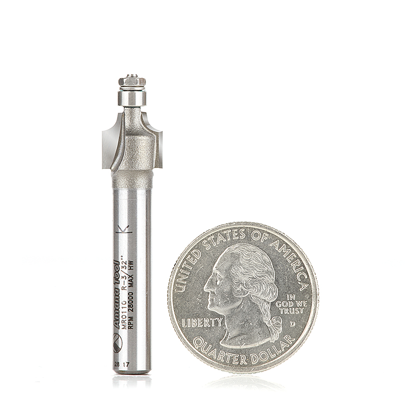 MR0110 Carbide Tipped Miniature Corner Rounding 3/32 Radius x 3/8 Dia x 3/8 x 1/4 Inch Shank with Mini 3/16 Dia Lower Ball Bearing