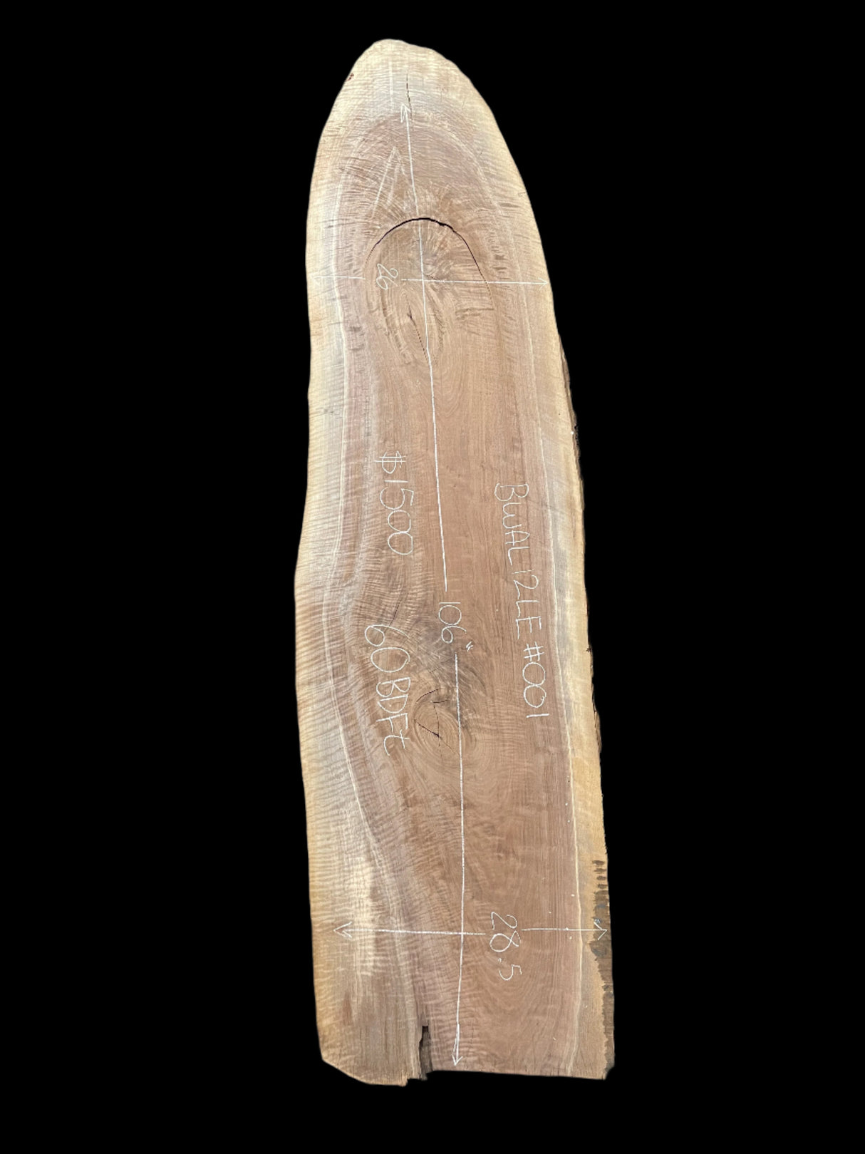 Black Walnut 12/4 Live Edge #001