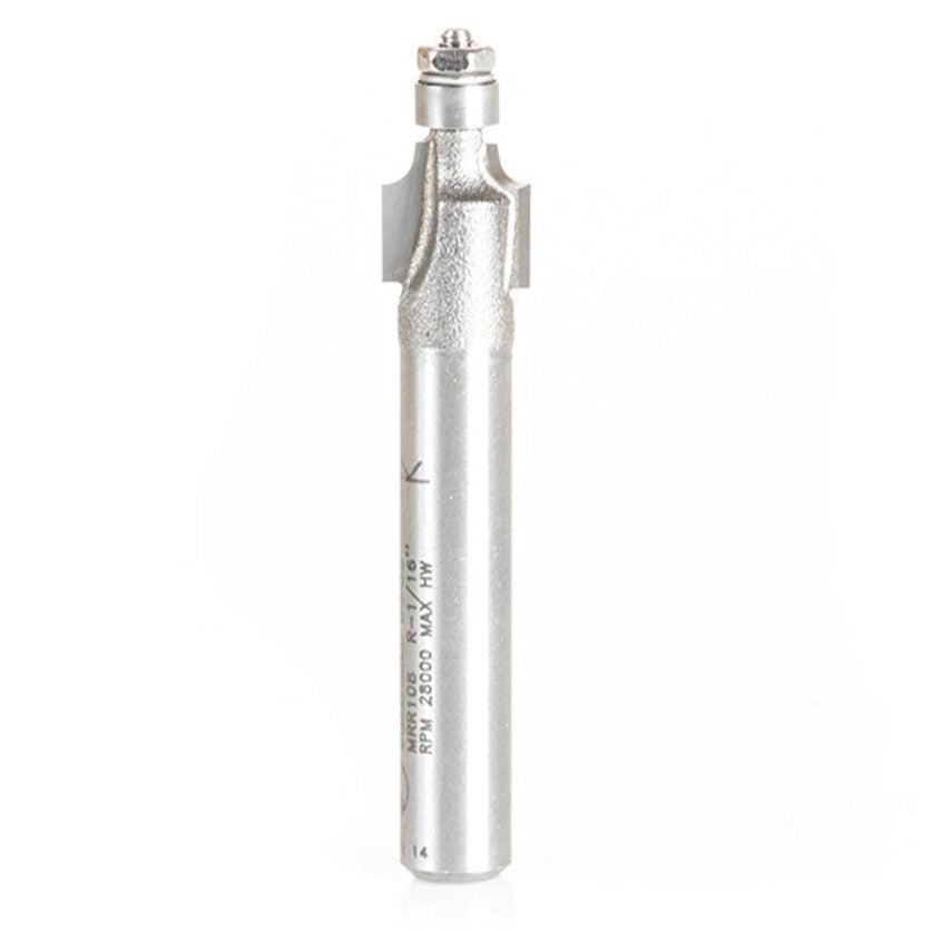 MRR108 Carbide Tipped Miniature Corner Rounding 1/16 Radius x 5/16 Dia x 5/16 x 1/4 Inch Shank with Mini 3/16 Dia Lower Ball Bearing