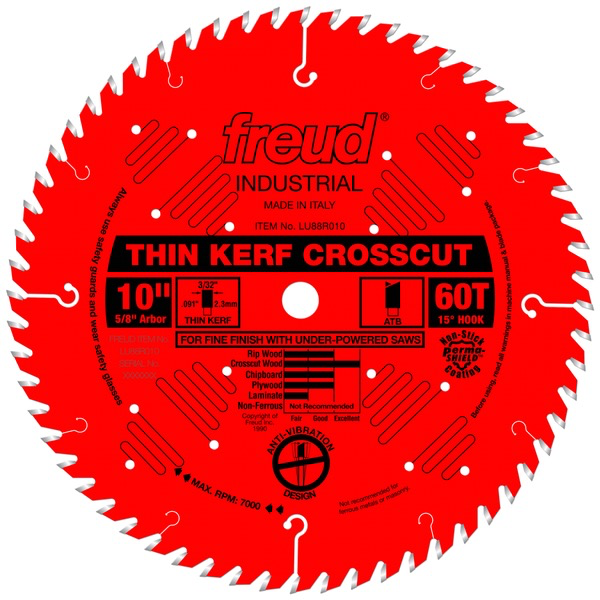 10" Thin Kerf Fine Finish Crosscut Blade, 60T