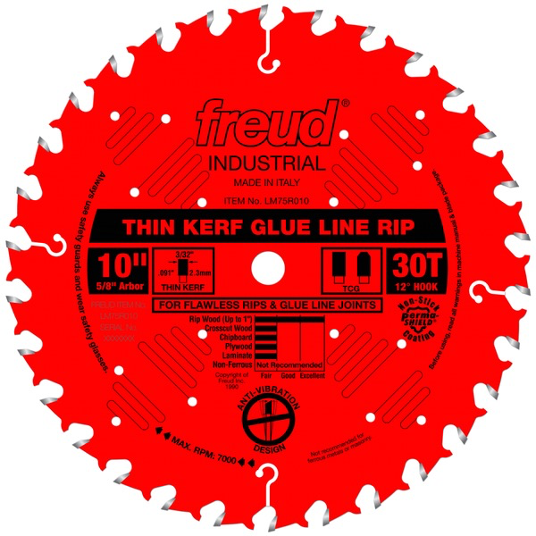 10" Industrial Thin Kerf Glue Line Ripping Blade, 30T