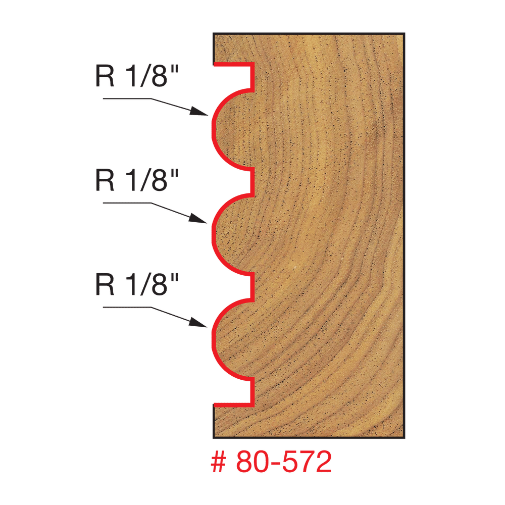 1-5/64" x 1/8" Radius Triple Beading & Fluting Bit