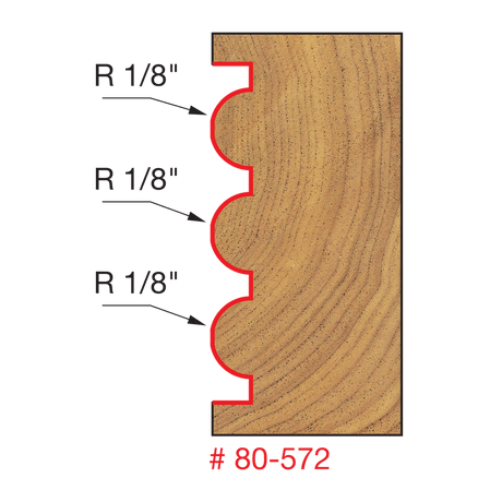 1-5/64" x 1/8" Radius Triple Beading & Fluting Bit