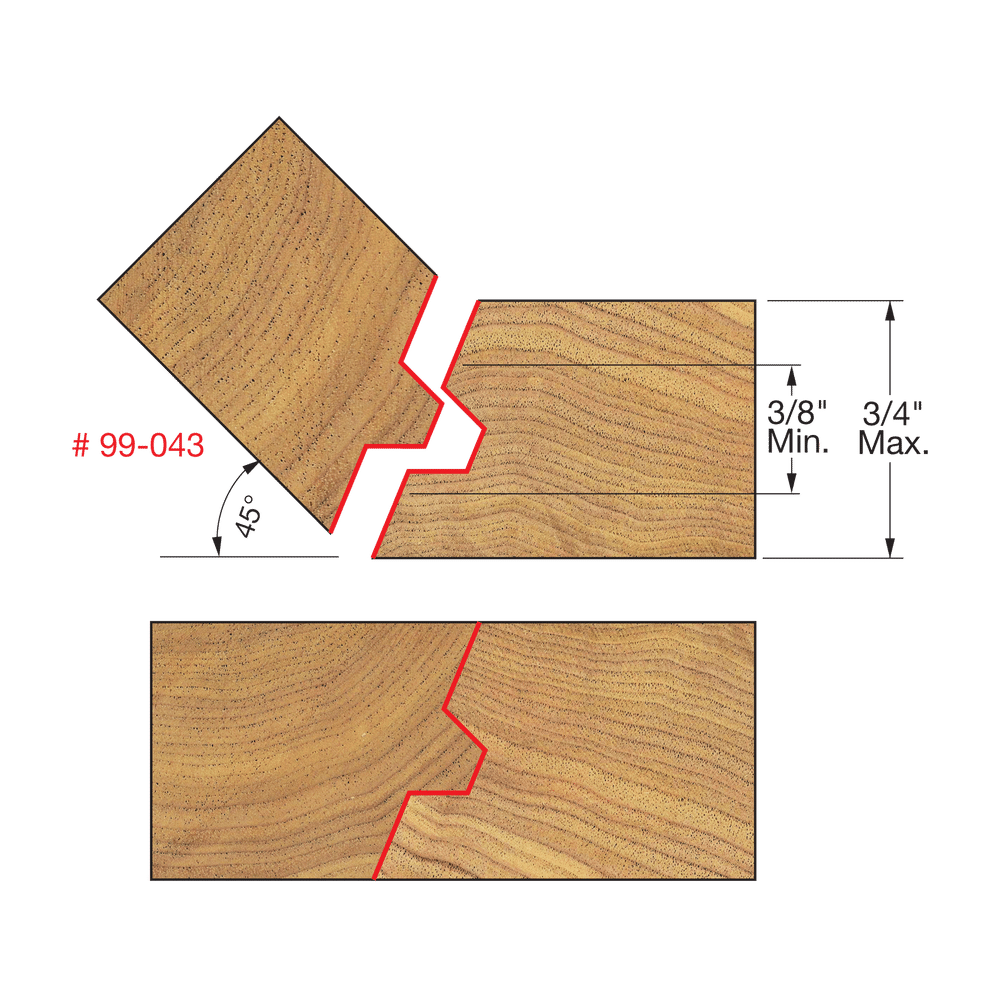1"-15/32" Lock Miter Bit, 22.5deg