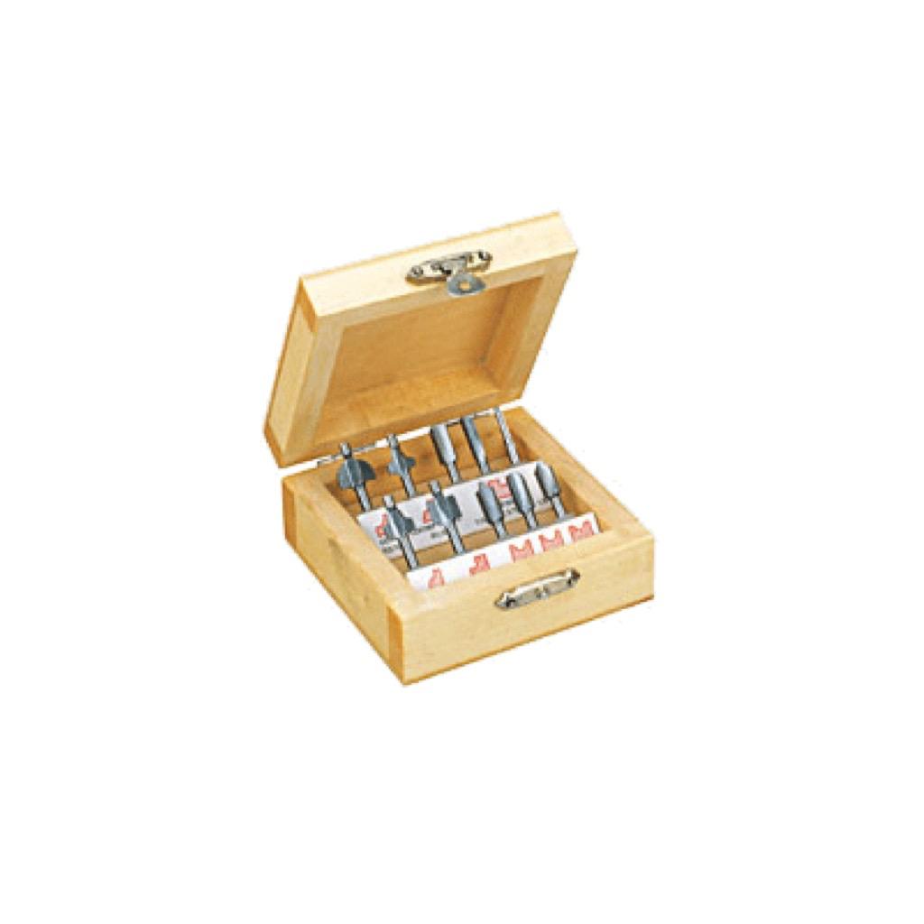Tungsten Carbide Router Bit Set, 10 pcs. in Wooden Box