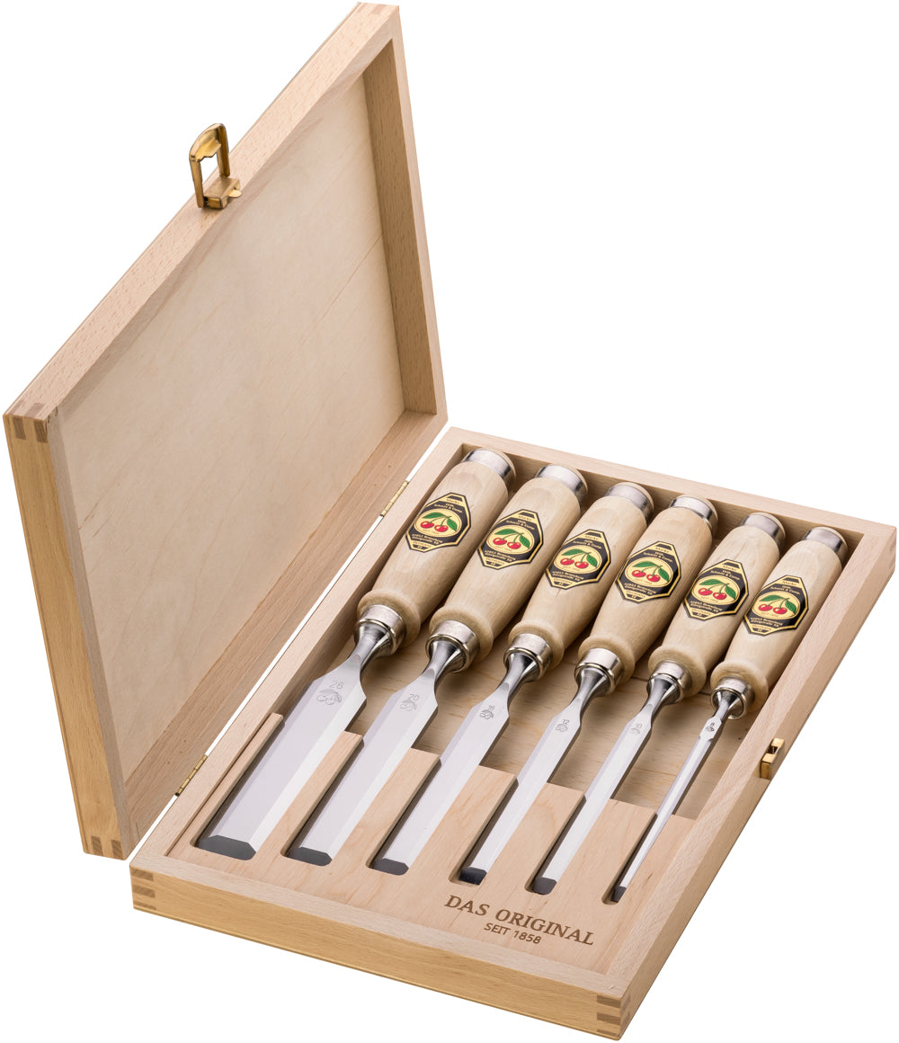6-Piece Chisel Set In Wooden Box, Two Cherries