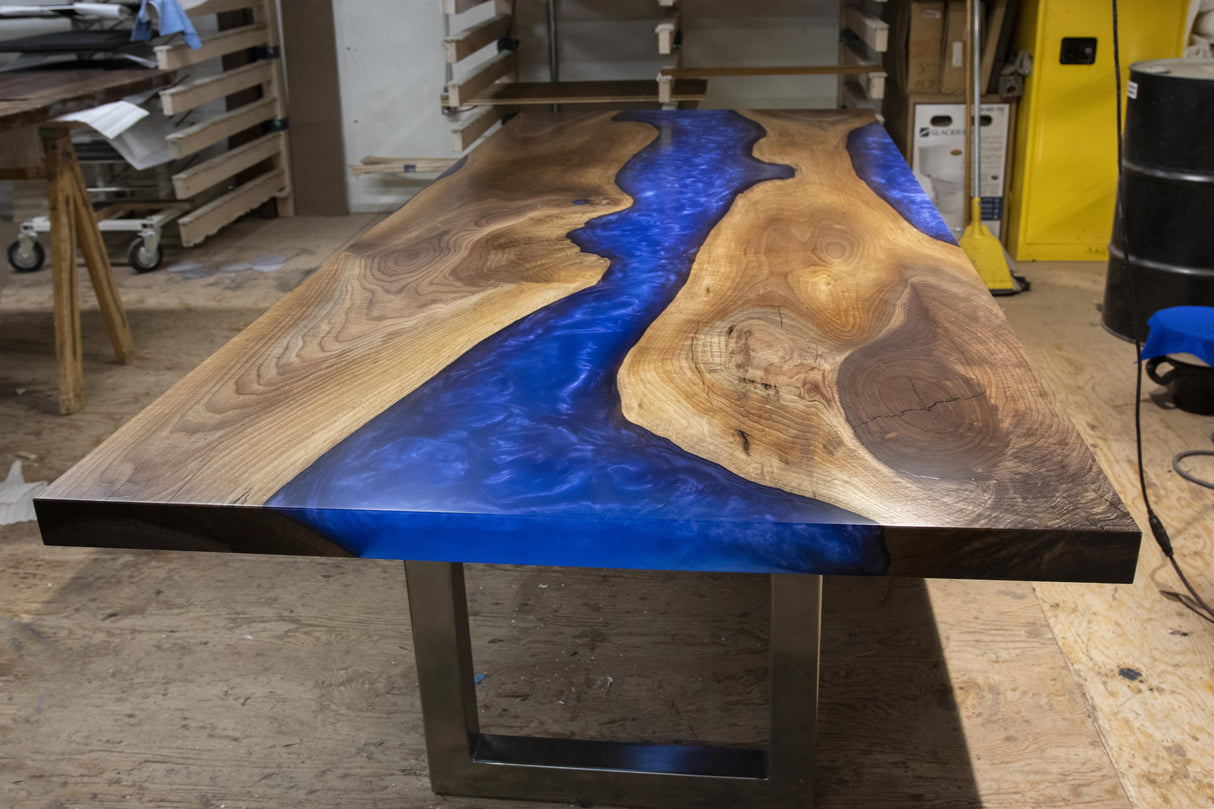 Black Walnut and Deep Blue Resin Dining Table