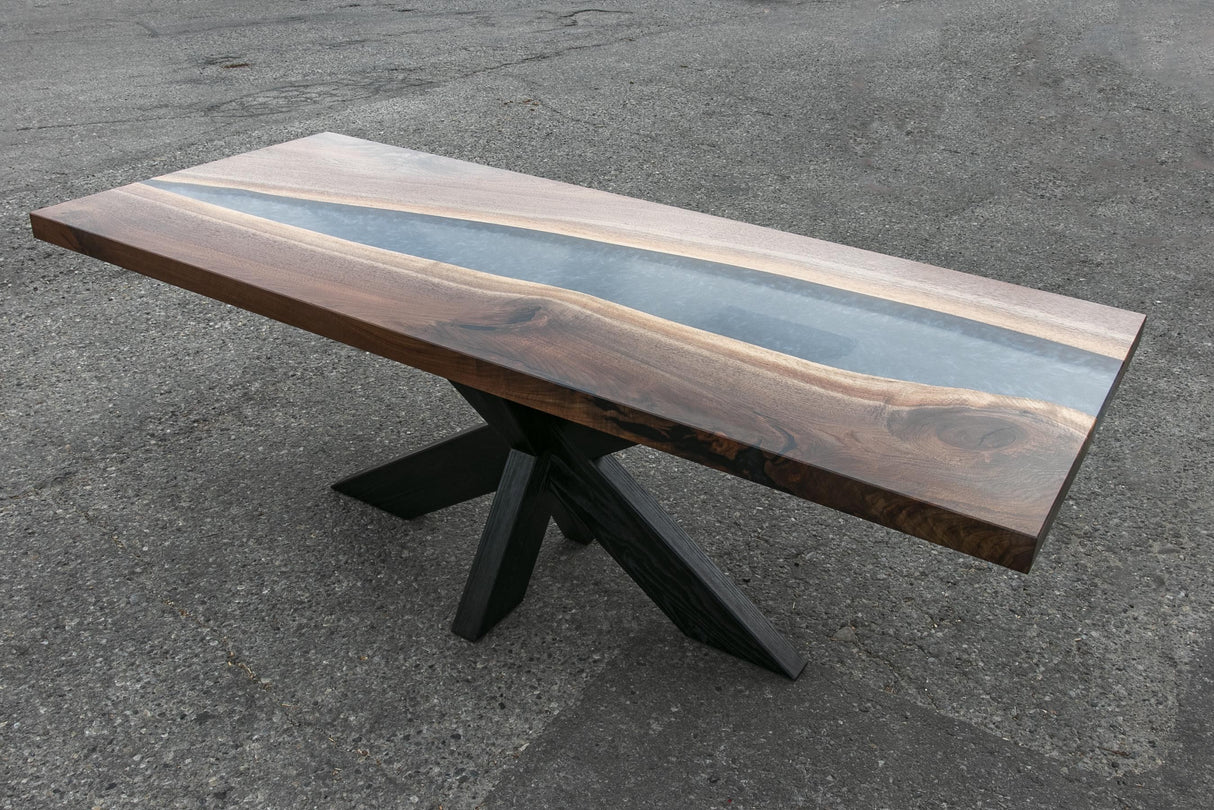 Black Walnut and Silver Resin Dining Table