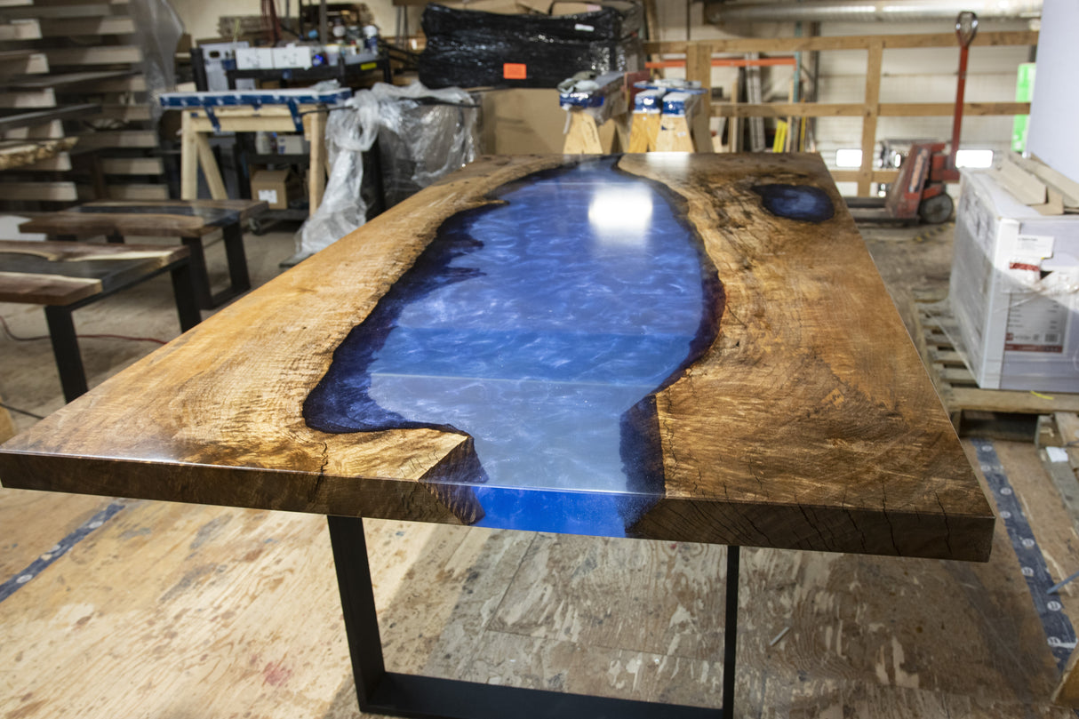 Bastogne Walnut and Deep Blue Resin Dining Table