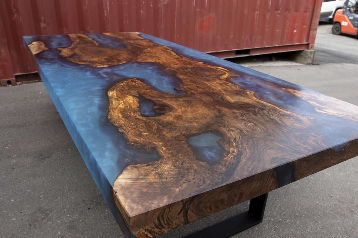 Bastogne Walnut and Deep Blue Resin Dining Table