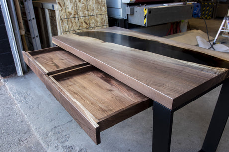 Walnut and Tinted Resin Desk With Drawers