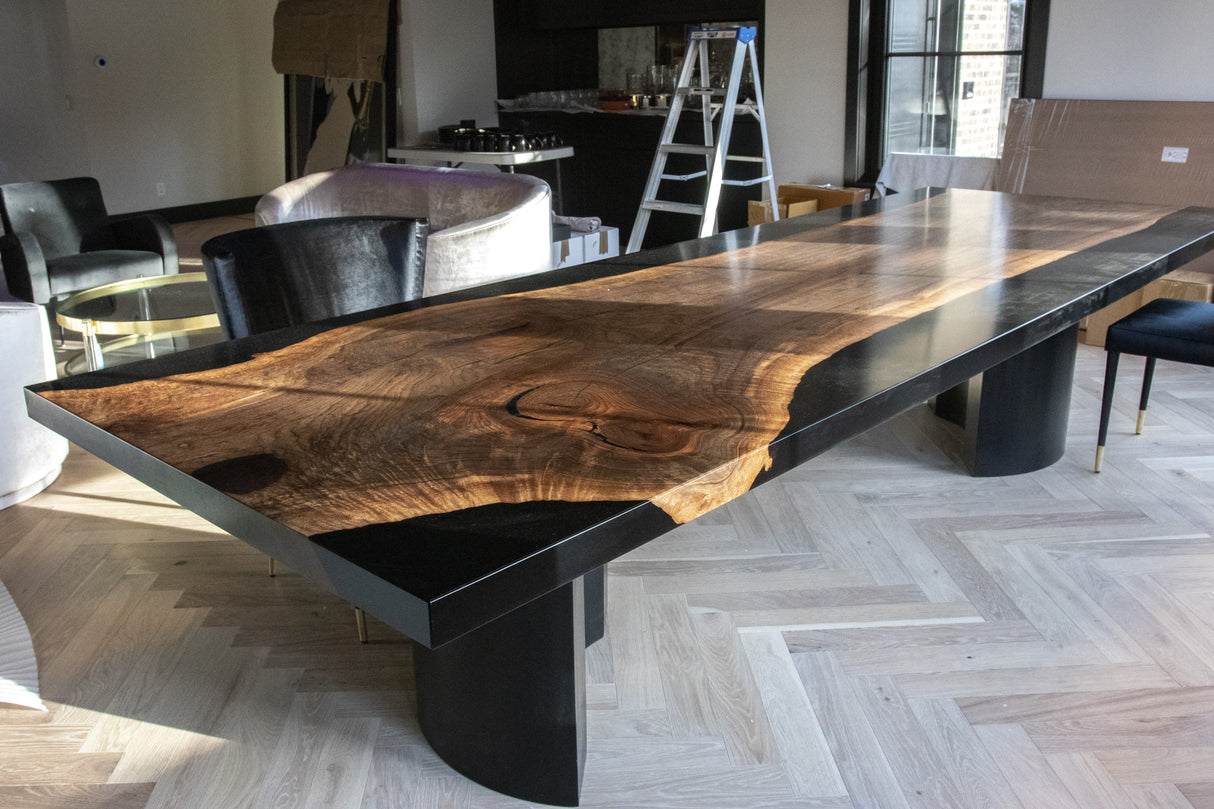 Claro Walnut and Black Resin Dining Table