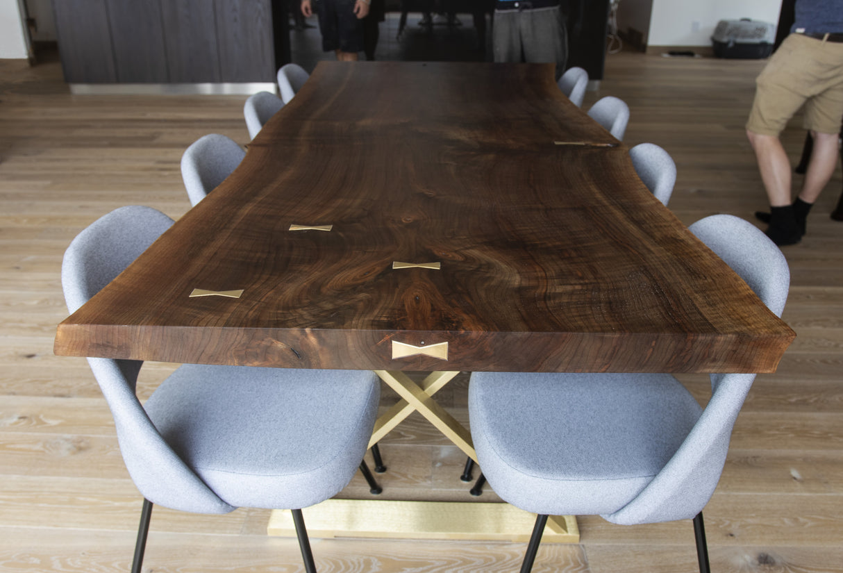 Claro Walnut and Brass Dining Table