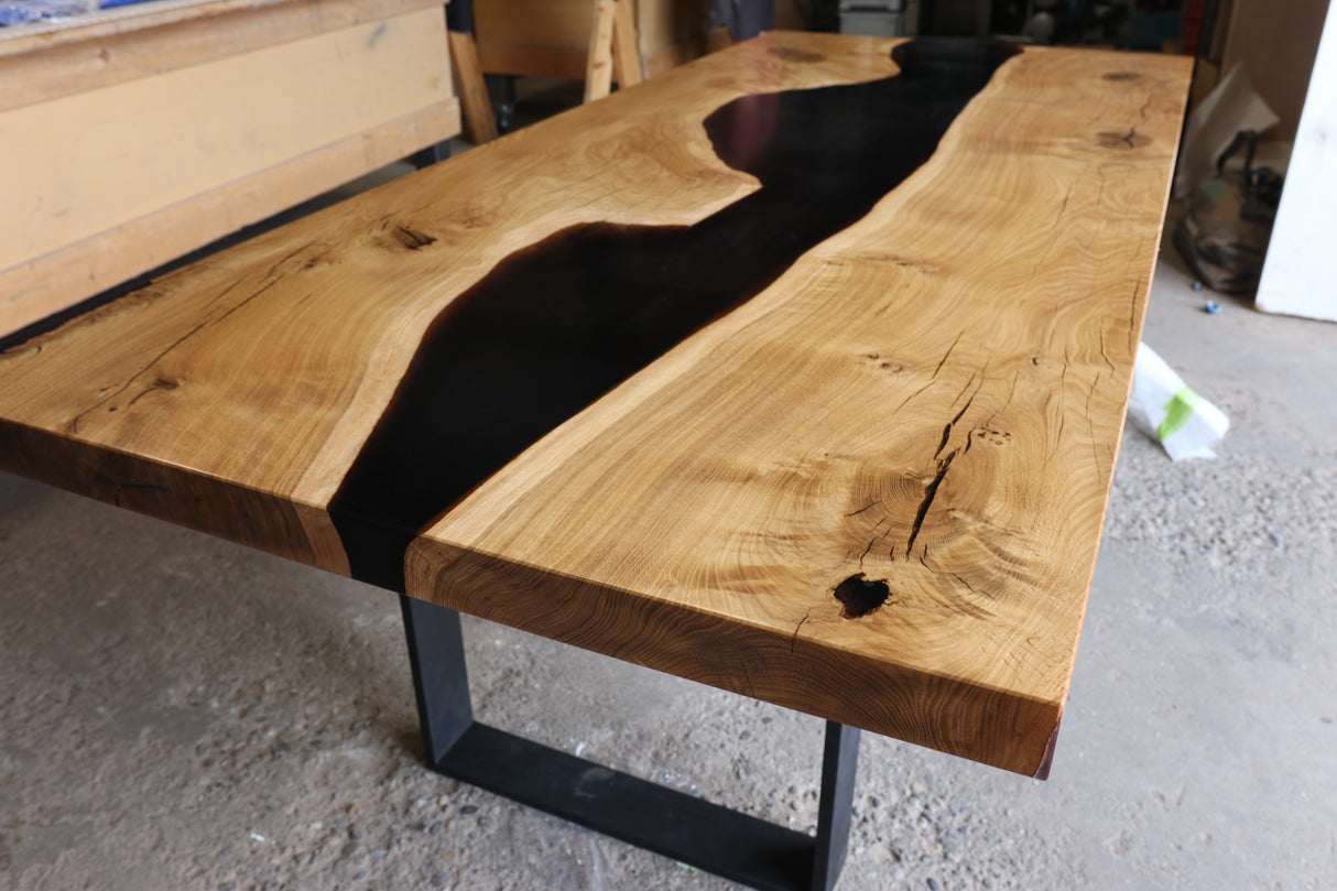 White Oak and Black Resin Dining Table