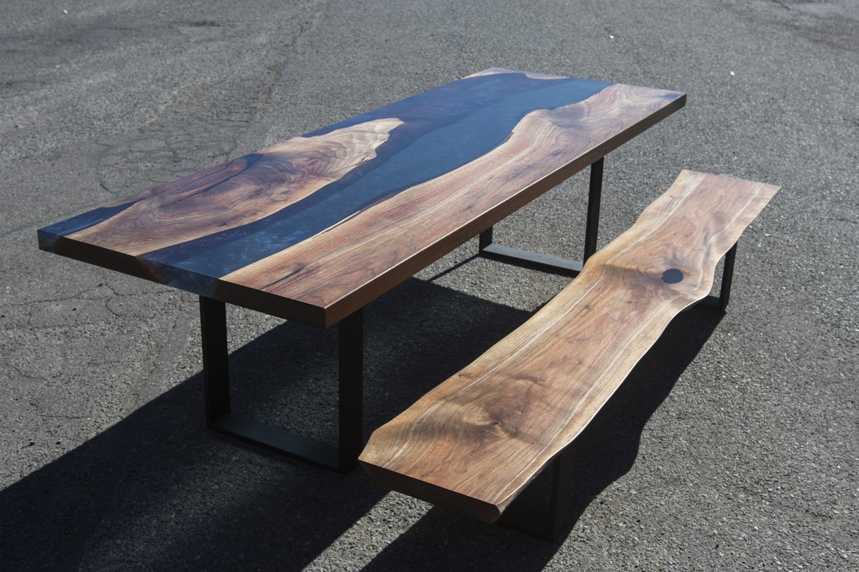 Black Walnut and Midnight Blue Resin Dining Table