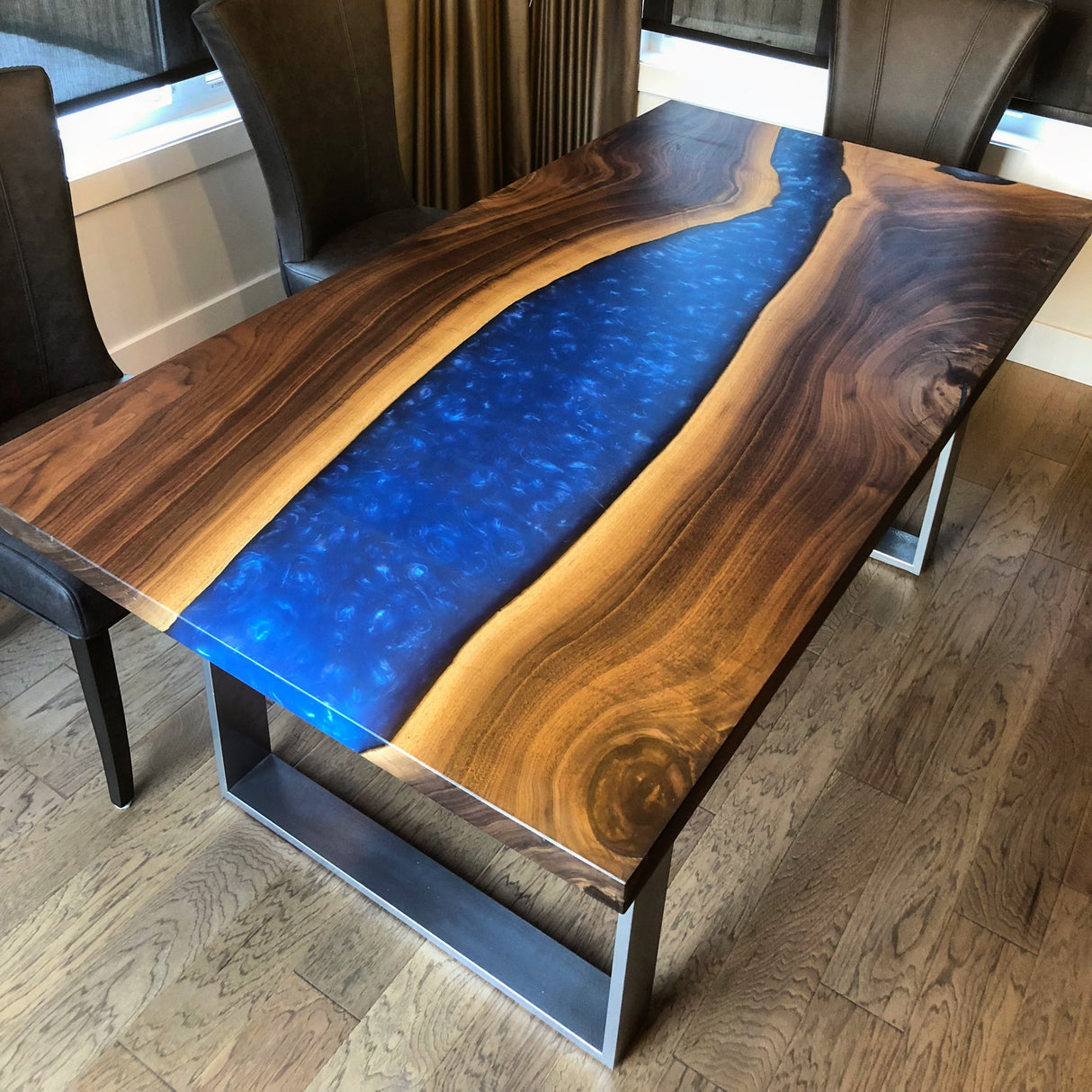 Black Walnut and Deep Blue Resin Dining Table