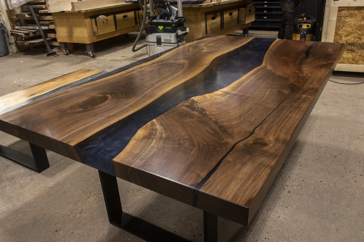 Black Walnut and Midnight Blue Resin Dining Table