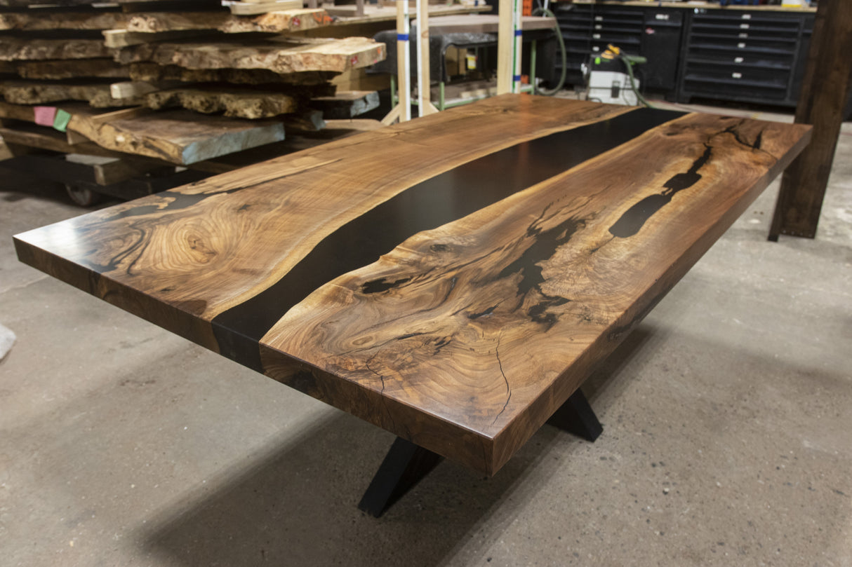 Black Walnut and Black Resin Dining Table