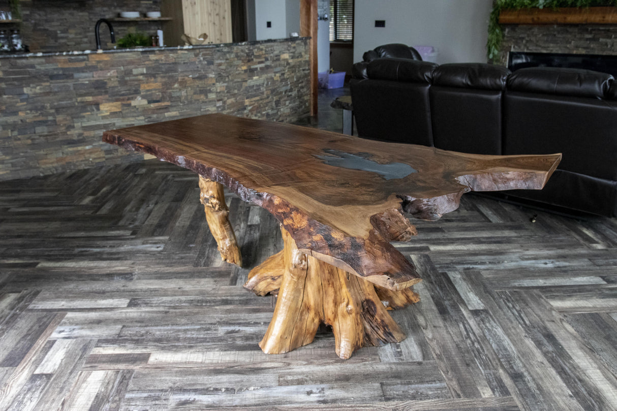 Claro Walnut Dining Table with a Stump Base