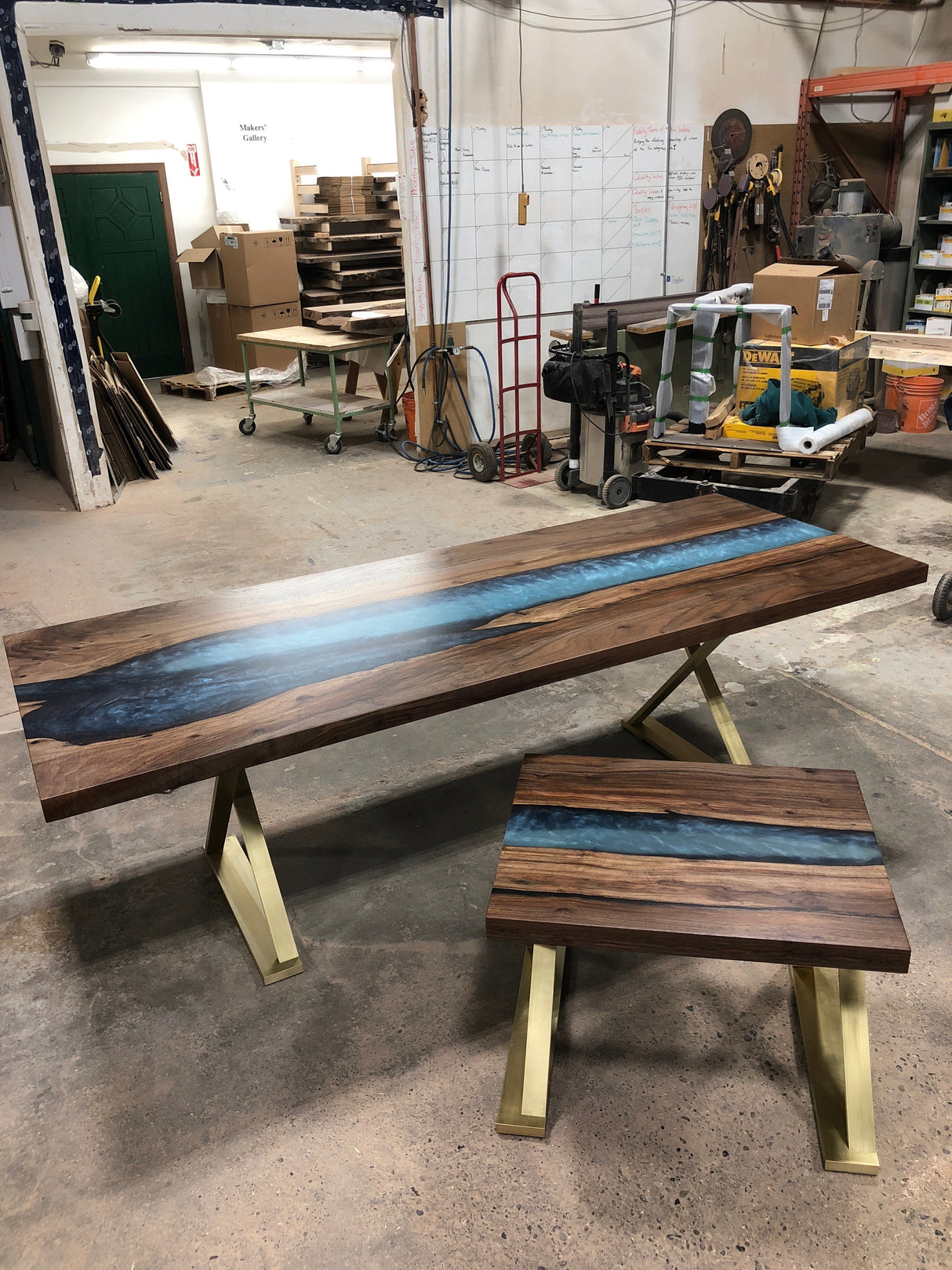 Claro Walnut and Brass Dining Table