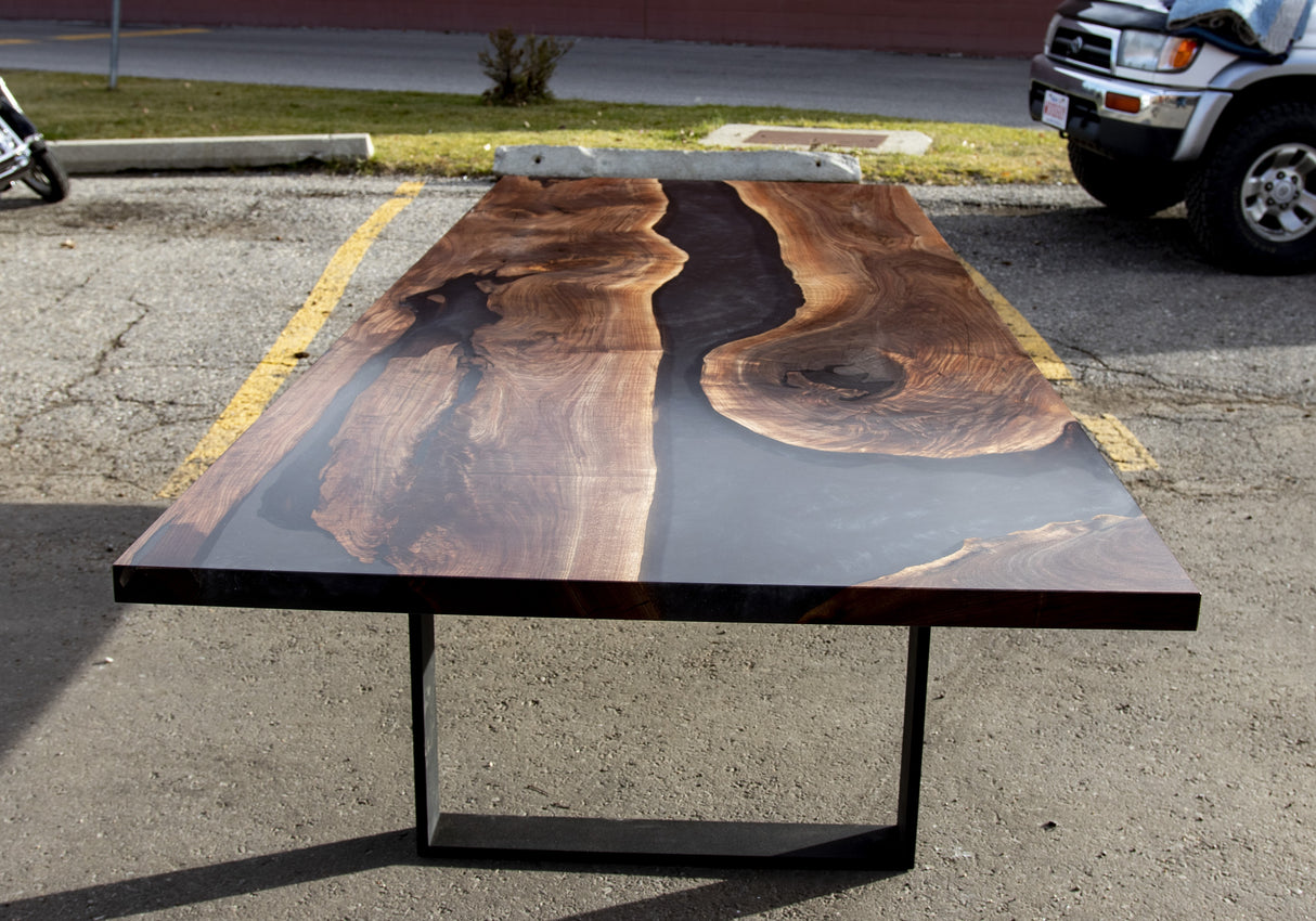 Black Walnut and Smoky Grey Resin Dining Table