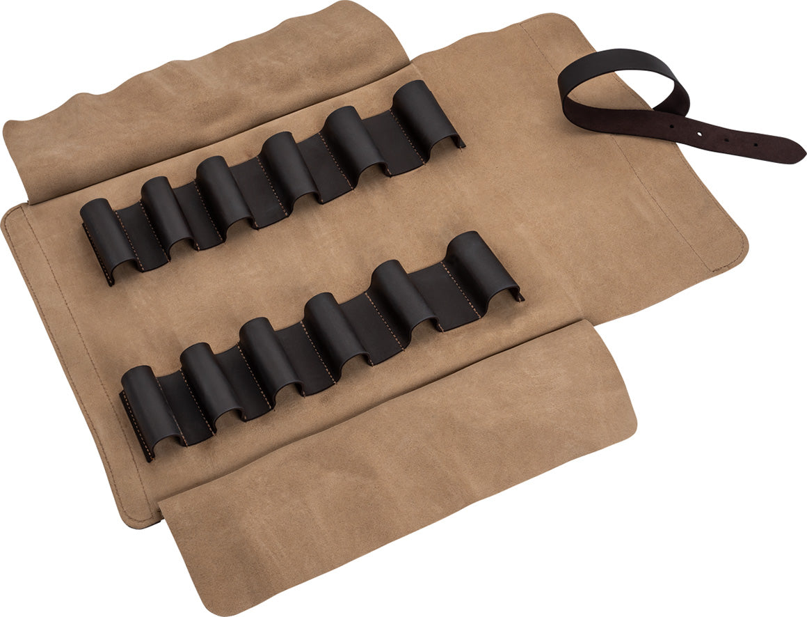 12 Pocket Leather Tool Roll Bag, Two Cherries