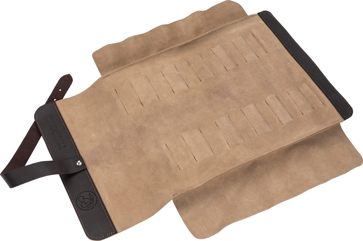12 Pocket Leather Tool Roll Bag, Two Cherries