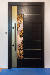 Blackened Ash and Brass Door with Buckeye Burl Panel