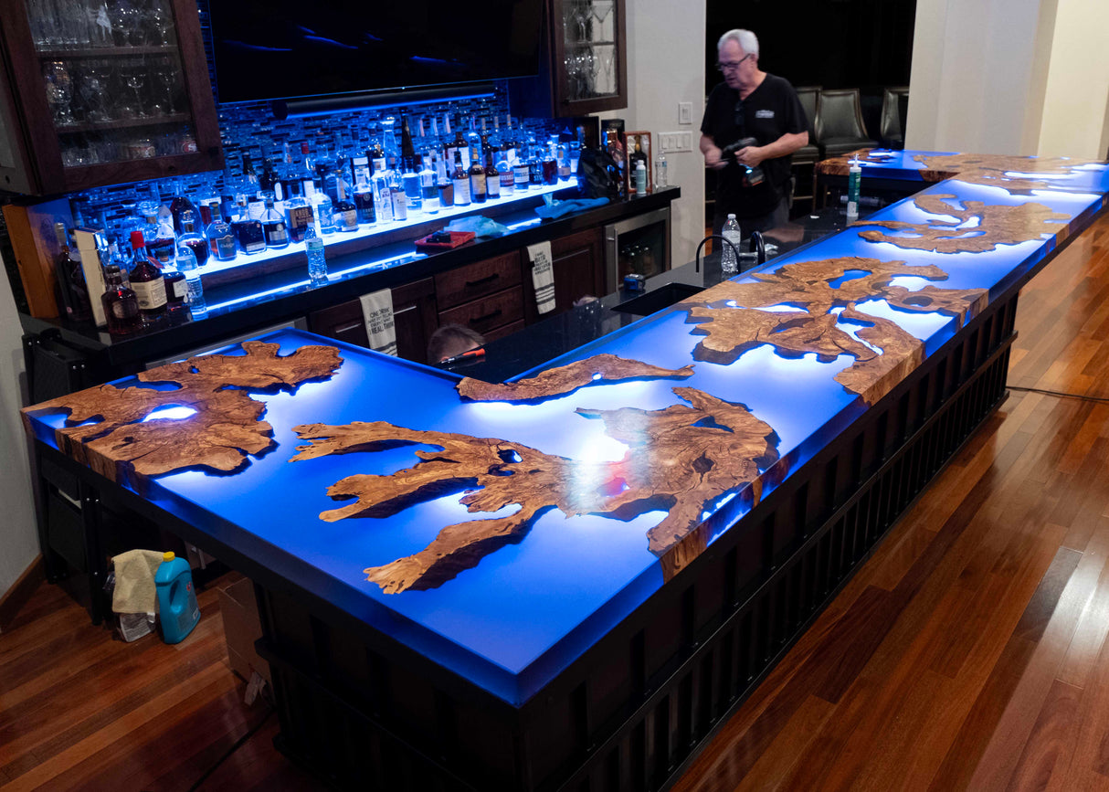 Olive Wood Burl and Resin Bar Top