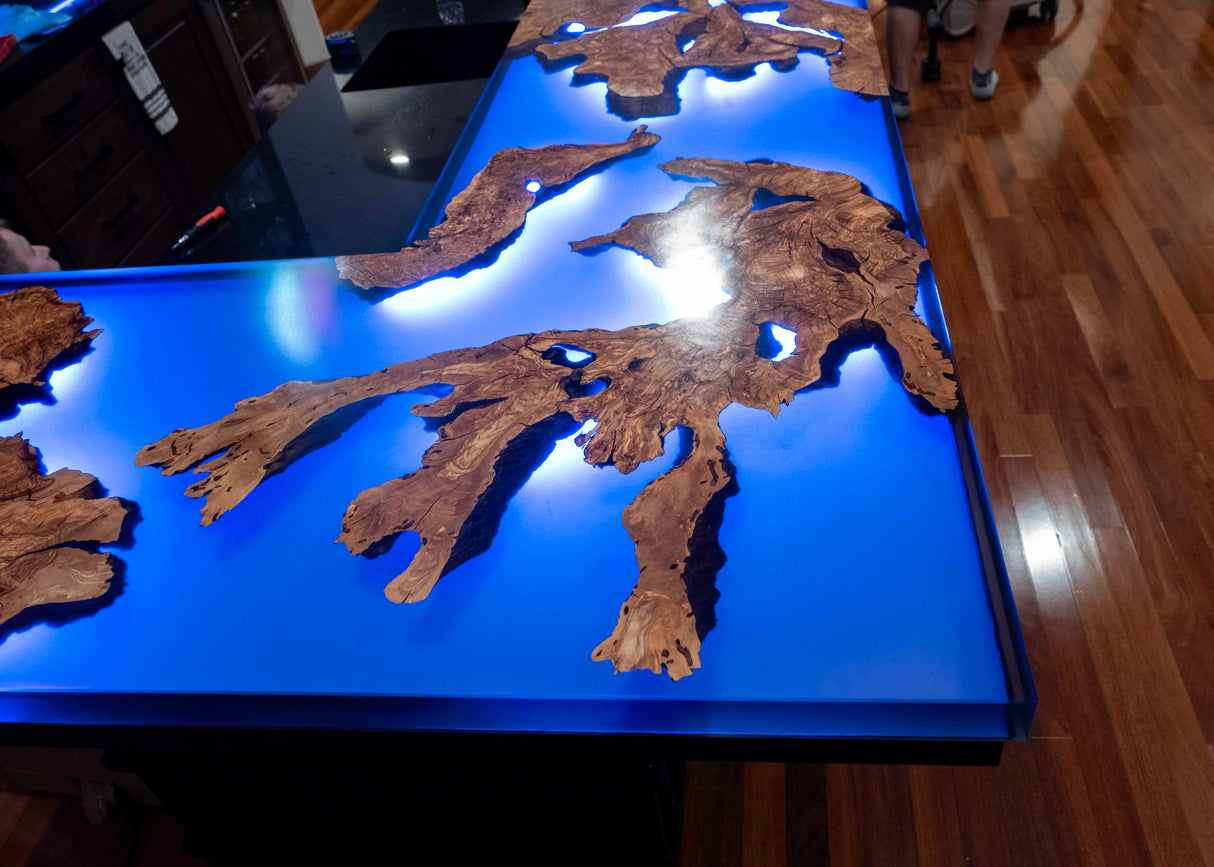 Olive Wood Burl and Resin Bar Top