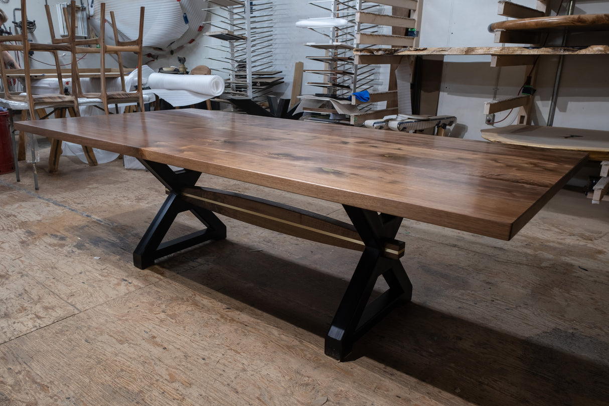 Walnut Dining Table with Brass Details