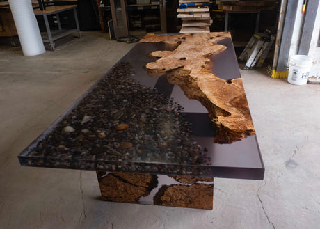 Maple Burl and River Rock Dining Table