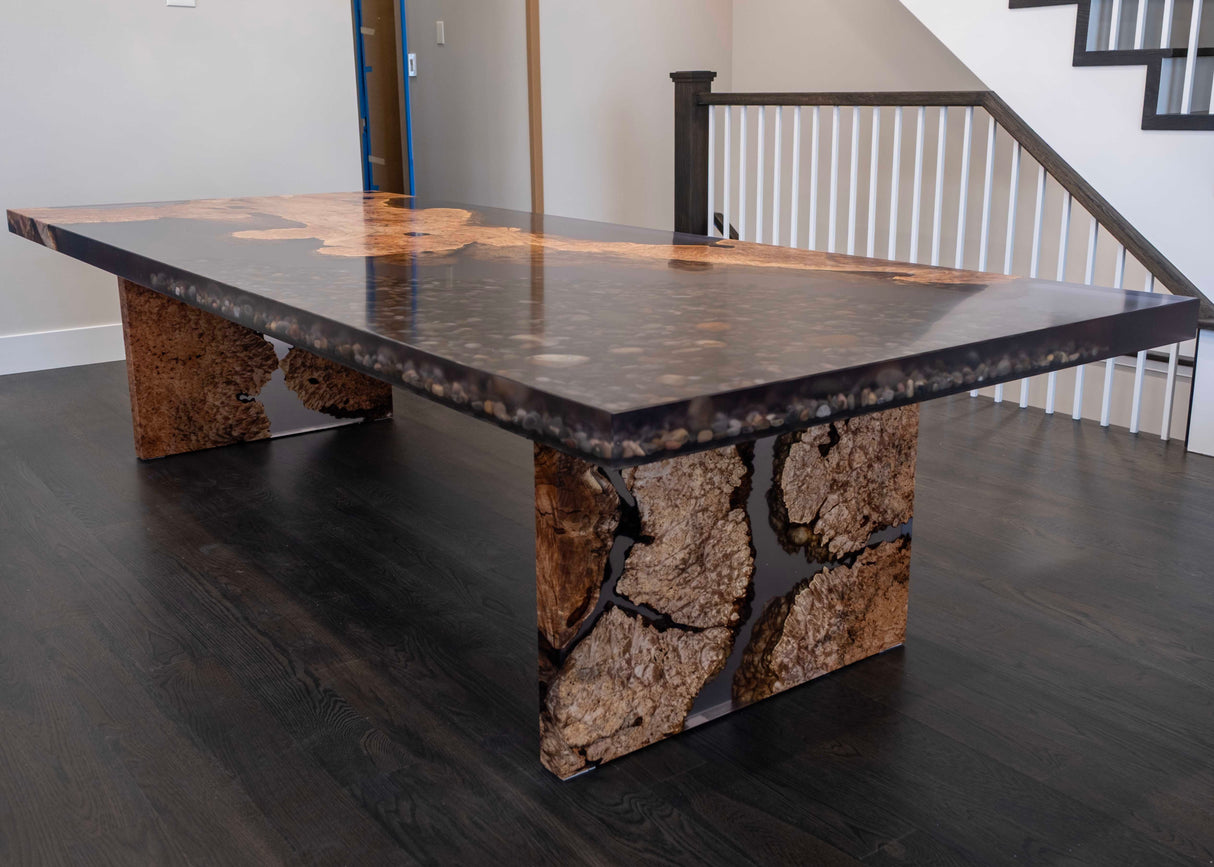 Maple Burl and River Rock Dining Table
