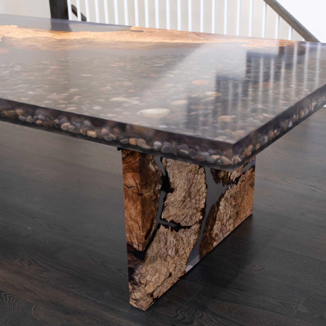 Maple Burl and River Rock Dining Table