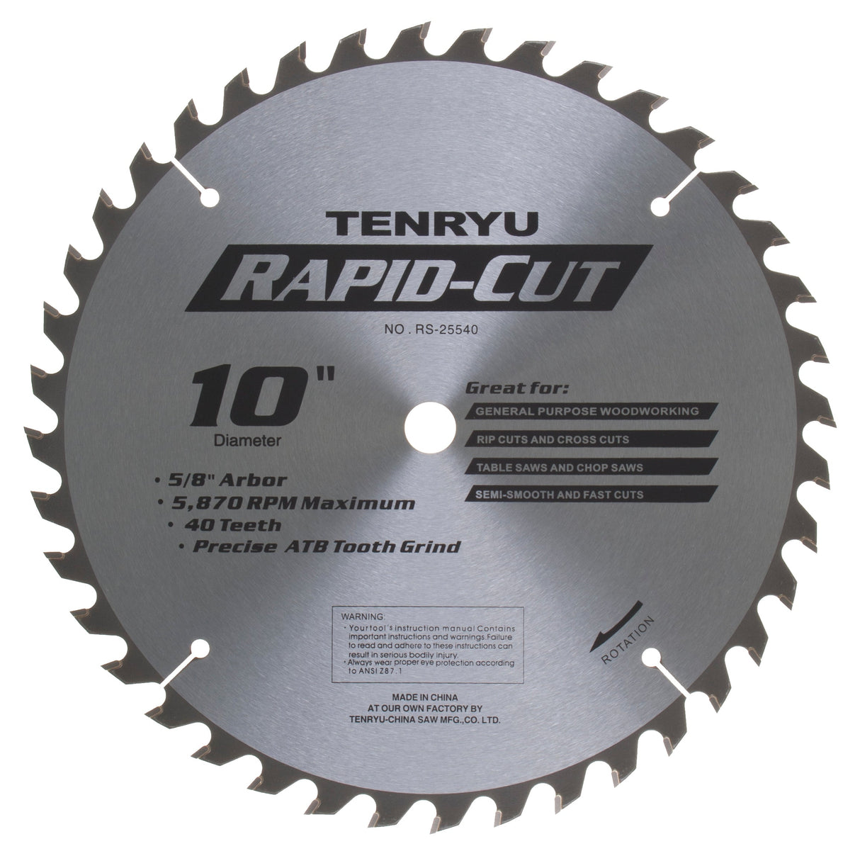Rapid Cut Saw Blade - 10", 40T