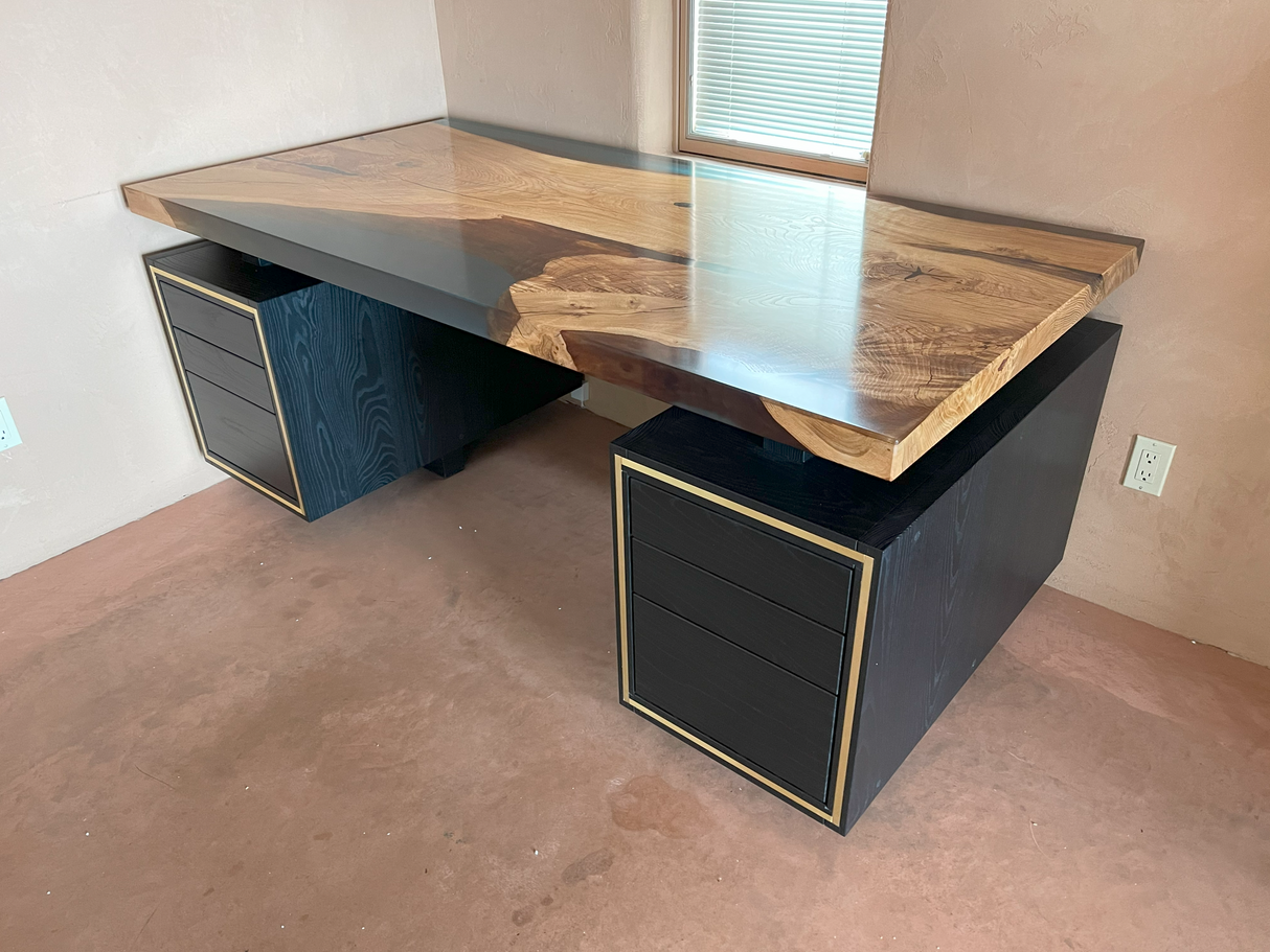 White Oak and Turquoise Resin Desk