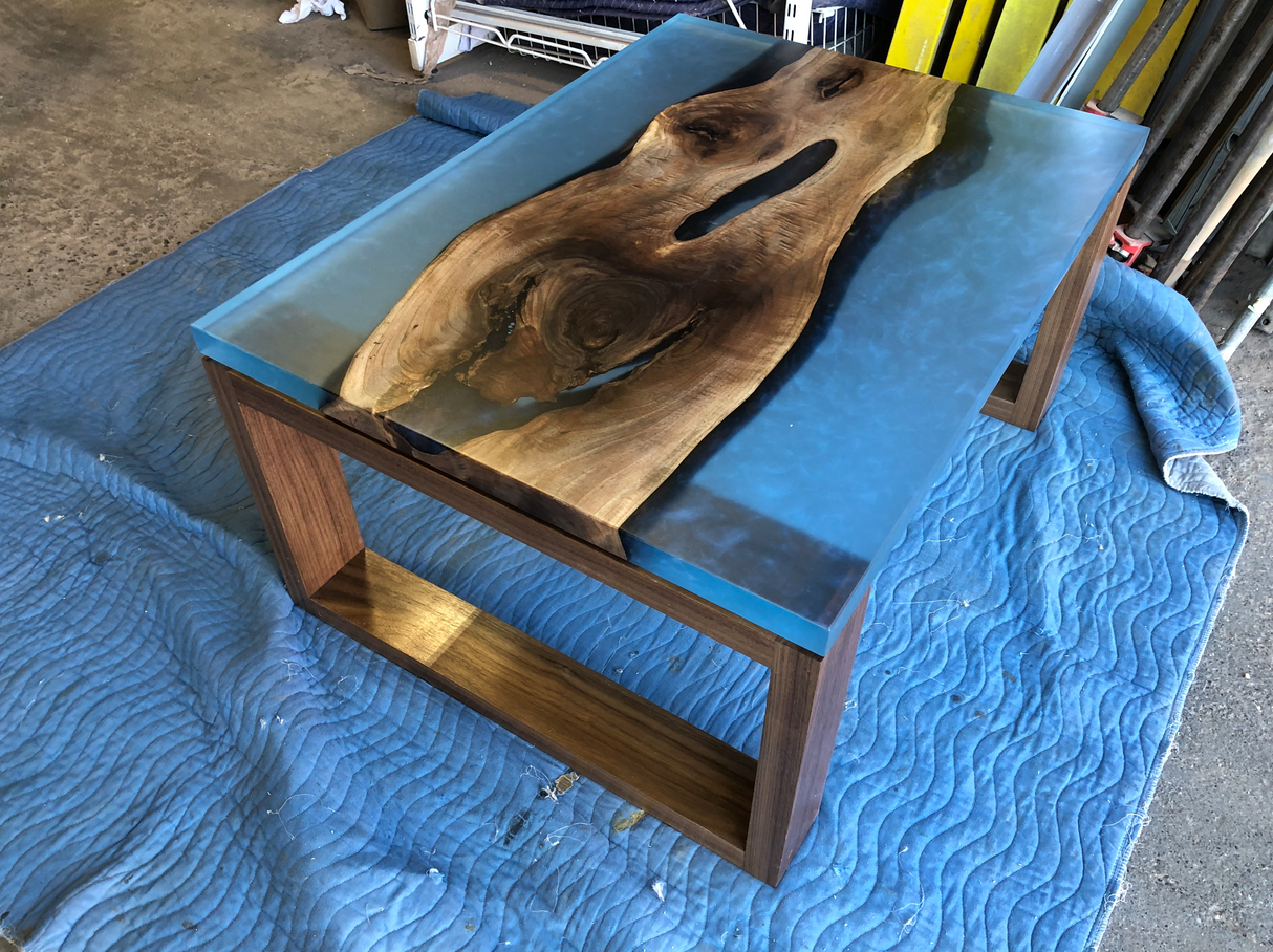 Black Walnut and Blue Resin Coffee Table