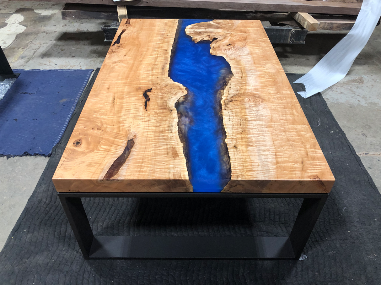 Figured Maple and Blue Resin Coffee Table