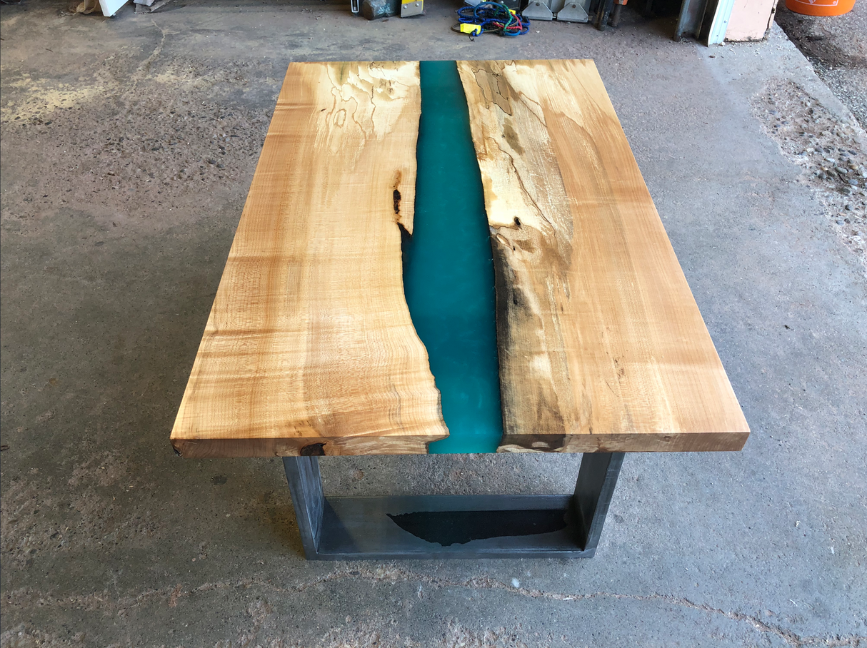 Maple and Teal Resin Coffee Table