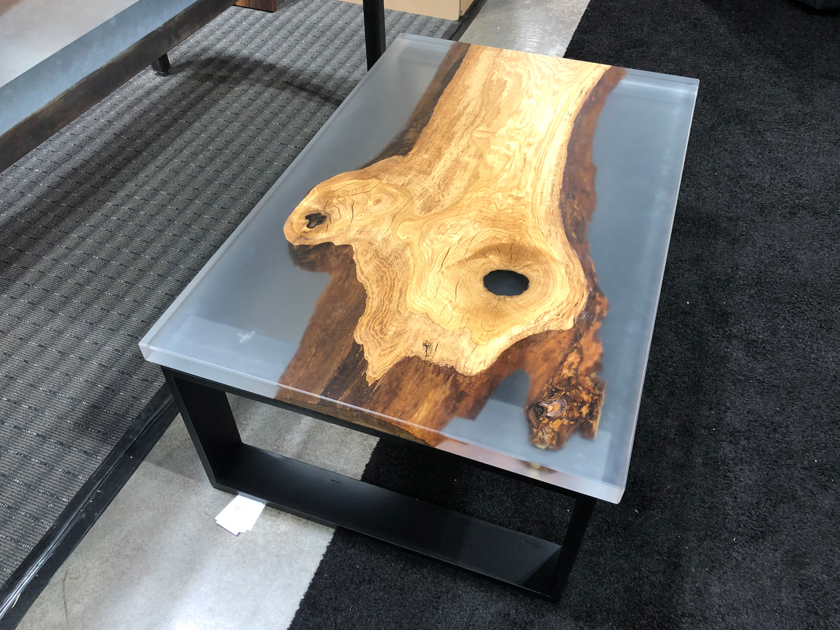 White Oak Coffee Table with Frosted Resin