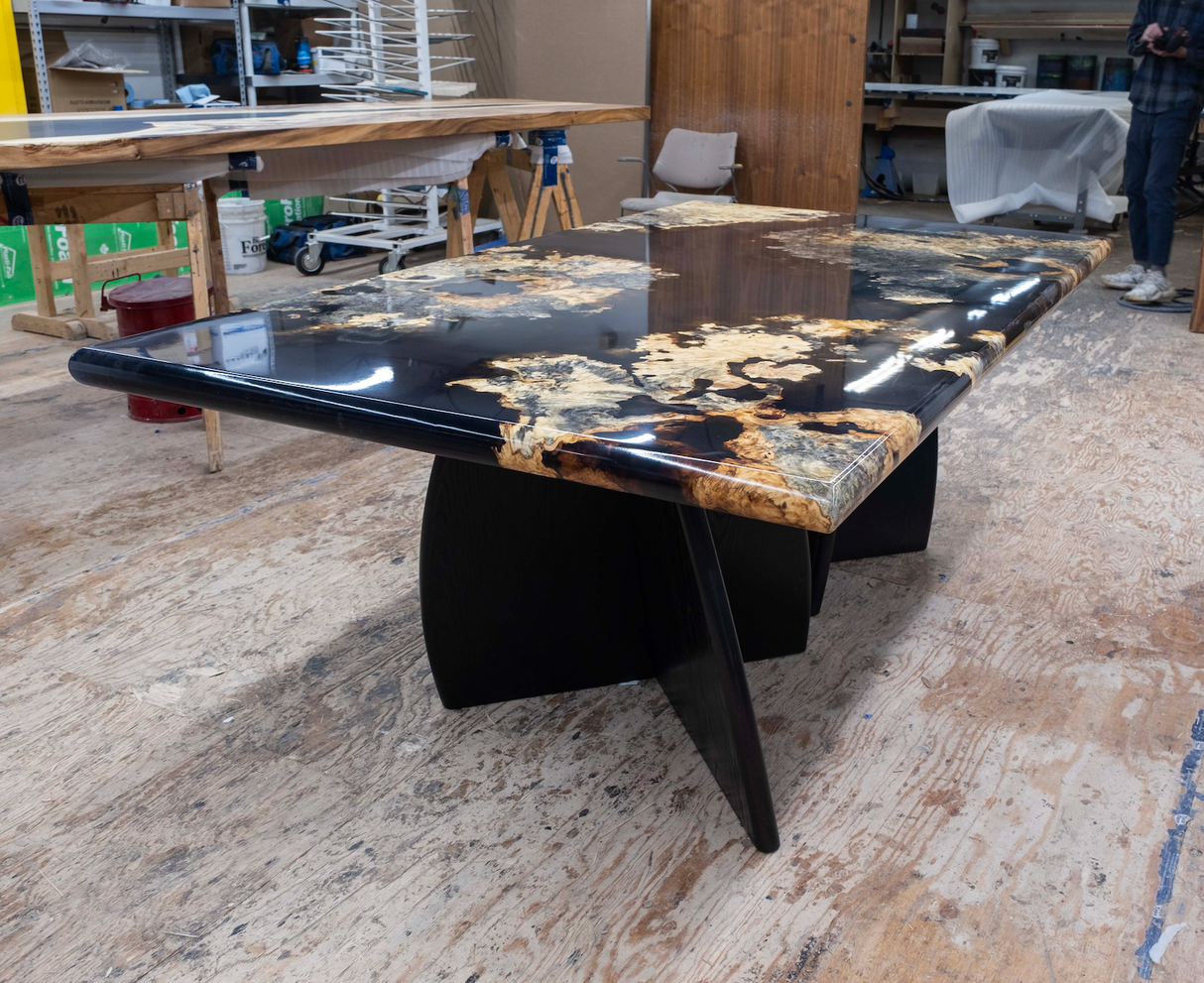 Buckeye Burl Dining Table with a Custom Base