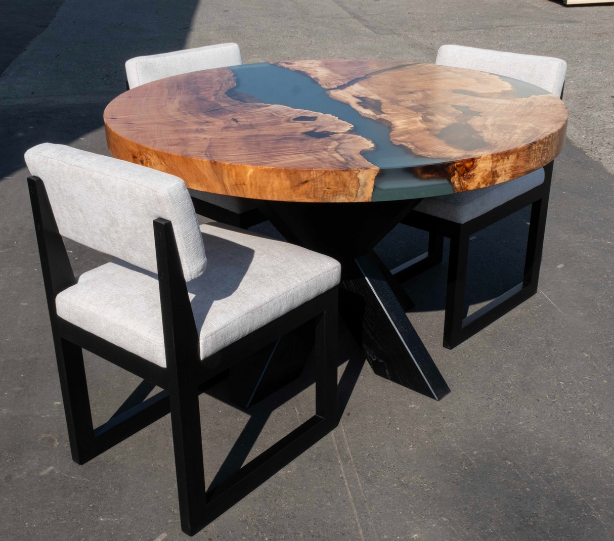 Blackened Ash and Fabric Chairs