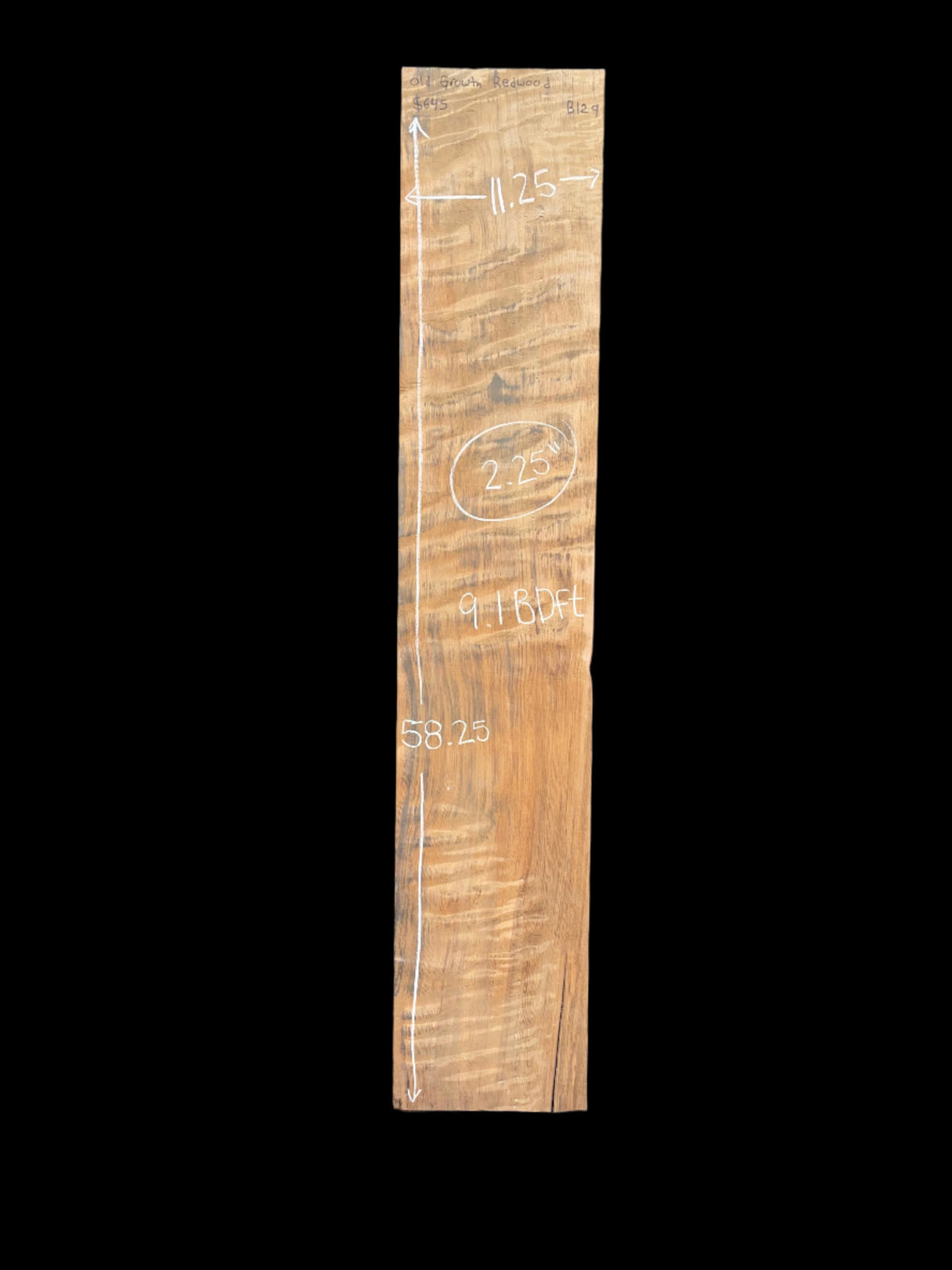 Curly old Growth Redwood Slab B129
