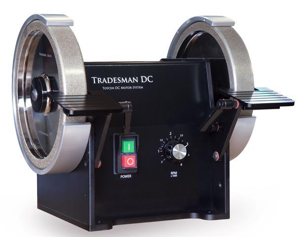 Tradesman DC Variable Speed 8" Bench Grinder CSA w Tradesman  180 on left -flat & 600cr on the right Grit Wheels w Standard Tool Rests