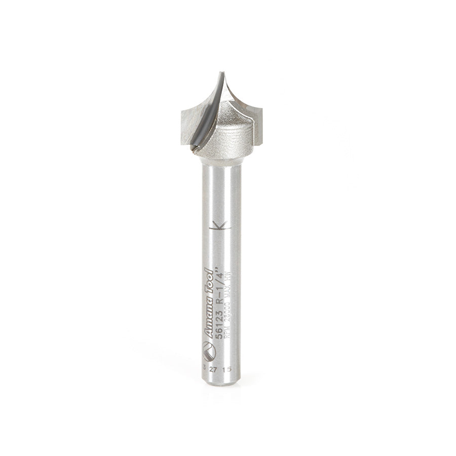 Carbide Tipped Point Cutting Roundover 1/4 Radius x 1/2 Dia x 1/2 x 1/4 Shank Router Bit