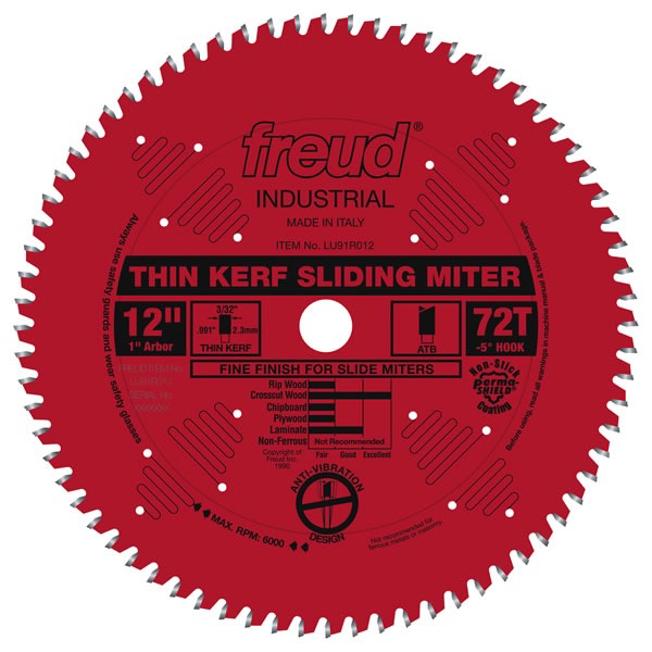 12&quot; Thin Kerf Sliding Compound Miter Saw Blade, 72T